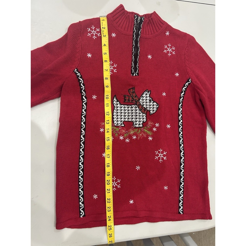 Vintage Womens Red Houndstooth Scottish Terrier Dog Christmas‎ Sweater Size S - Picture 11 of 13